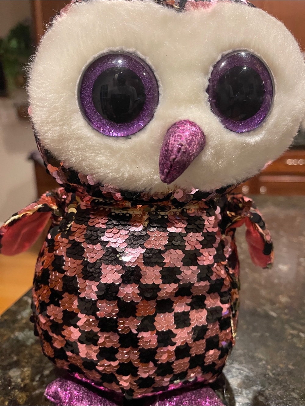 Ty Sequined Owl Plush - Pink, Black, Purple, White